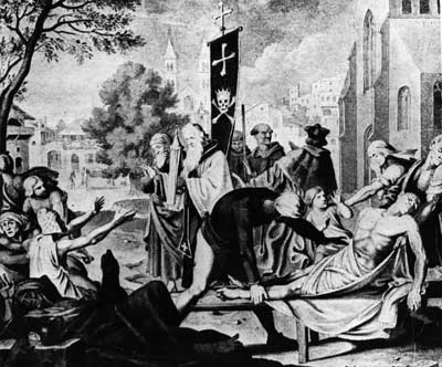 carrying a dying man through the streets during the Black Death