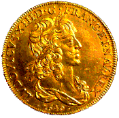 Louis XIII created the louis d'or (golden Louis) in 1640. Source=http://www.finances.gouv.fr/patrimoine/musee_de_la_monnaie/visite/salle9.htm.